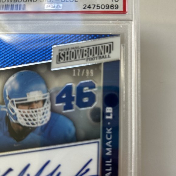 2014 Press Pass Khalil Mack Showbound Signature-17/99-Blue-PSA Gem MT 10-RARE - Picture 6 of 6